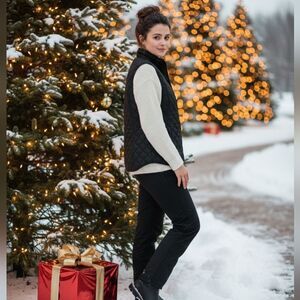 Eddie Bauer Women's Black 650 Goose Down Quilted Zip Up Zip Pockets Vest Size XL